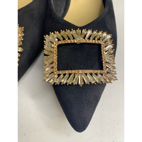 NEW C. Paravano Black Pointy Toe Low Heels Dress Pumps Rhinestone Buckle 42 11 - Picture 13 of 14